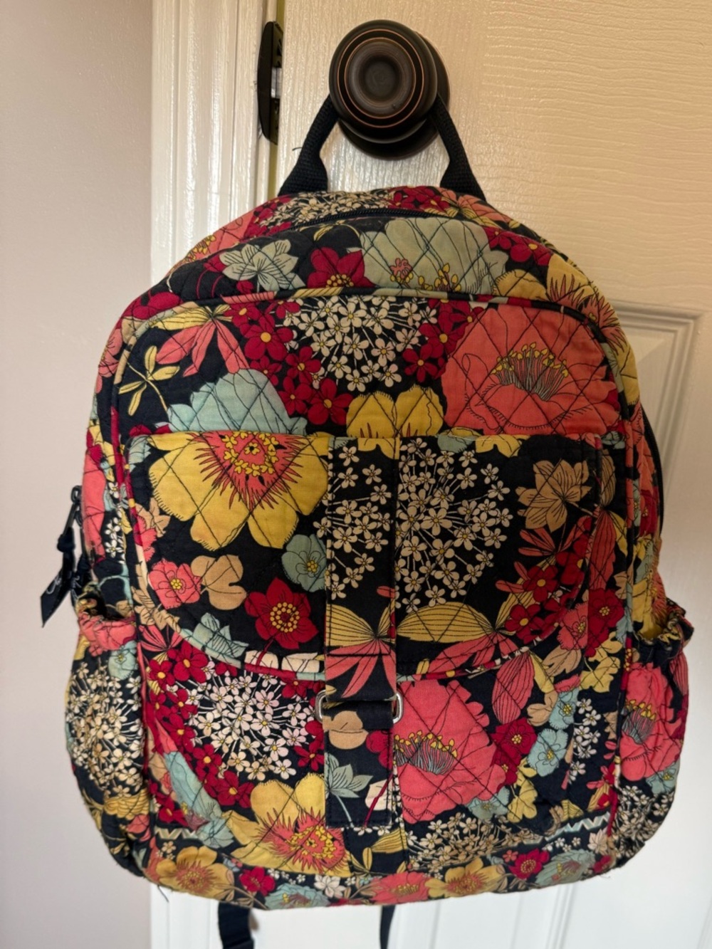 Vera Bradley Black Multi Quilted Floral Backpack